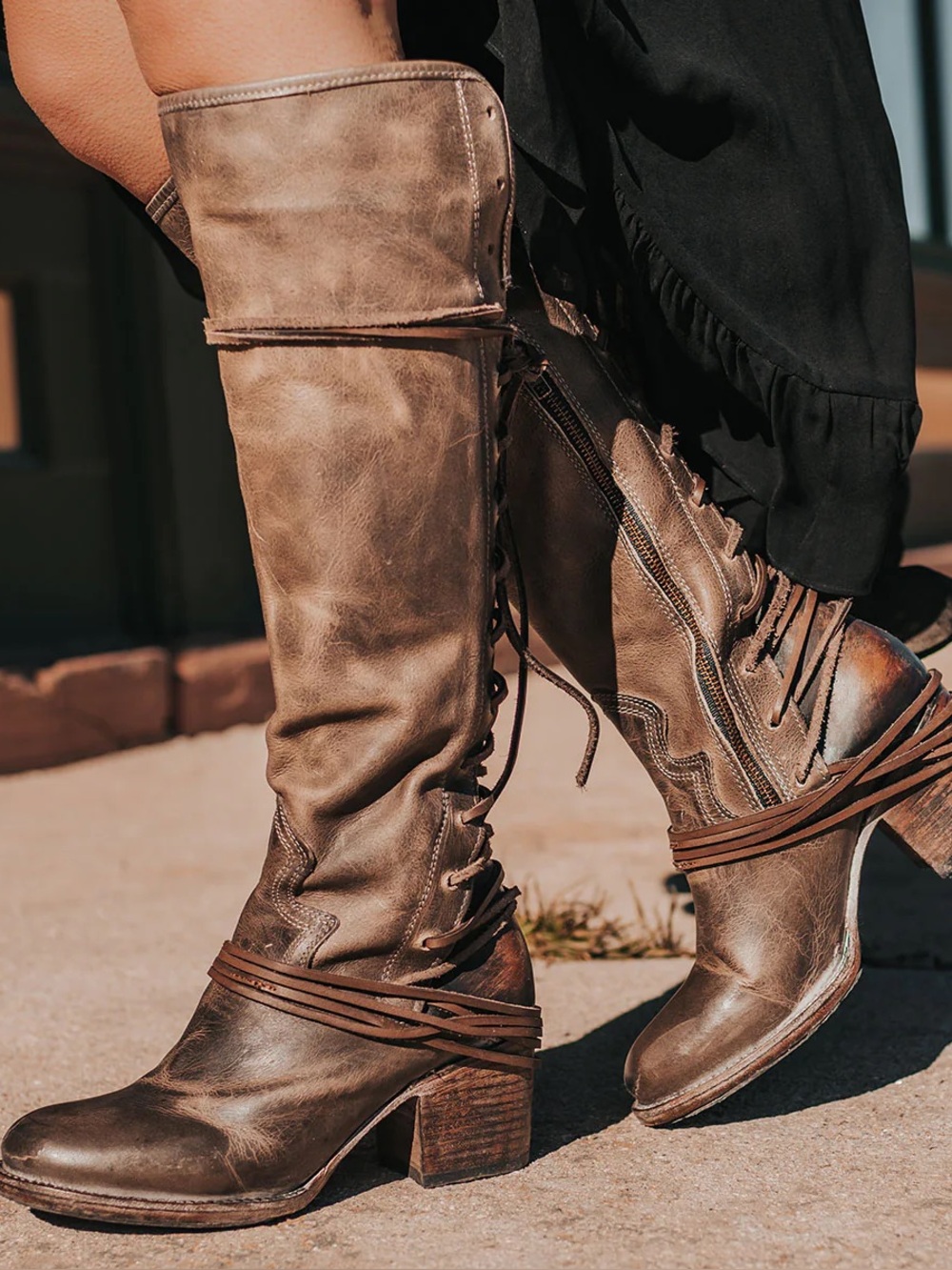 Freebird by Steven Tall Coal Lace-Up Leather Boots in Brown